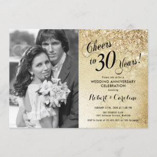 30th Anniversary with Photo - Gold Invitation