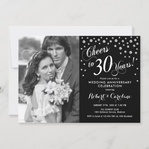 30th Anniversary with Photo _ Silver White Black Invitation