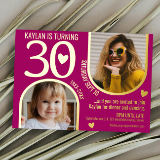 30th arches birthday pink gold hearts landscape foil invitation
