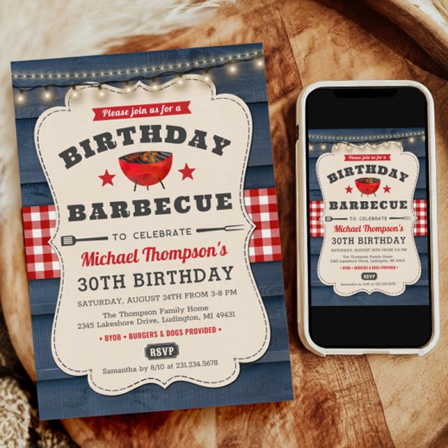 30th BBQ Birthday Summer Barbecue Party Invitation (BBQ Birthday Invite, BBQ Birthday Invitation, Barbecue Birthday Invitation, Summer Party Invitation)