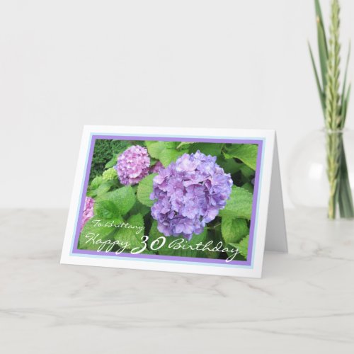 30th Bday Brittany Hydrangeas Elegant Blue Frame Card