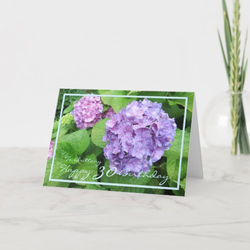 30th Bday Brittany Hydrangeas Elegant Gold Frame Card