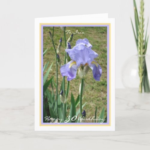 30th Bday Purple Iris Elegant Modern Golden Frame Card