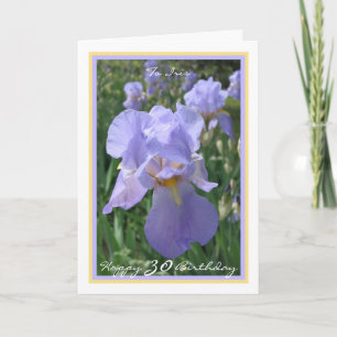 30th Bday Purple Iris Personalized Name Gold Frame Card