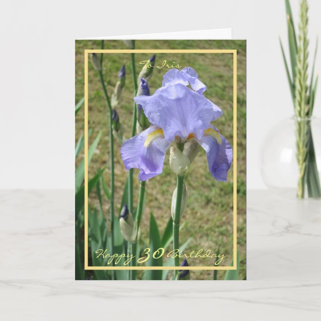 30th Bday Purple Mauve Iris Elegant Gold Frame Card (Front)