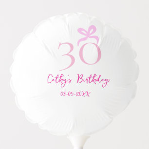 30TH BIIRTHDAY pink bow PASTEL HANDDRAWN RETRO Balloon