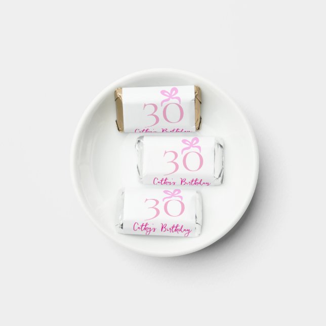 30TH BIIRTHDAY pink bow PASTEL HANDDRAWN RETRO  Hershey's Miniatures (Plate)