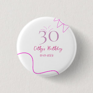 30TH BIIRTHDAY PINK PURPLE PASTEL HANDDRAWN RETRO  BUTTON