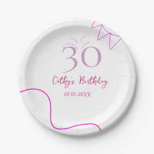 30TH BIIRTHDAY PINK PURPLE PASTEL HANDDRAWN RETRO PAPER PLATES