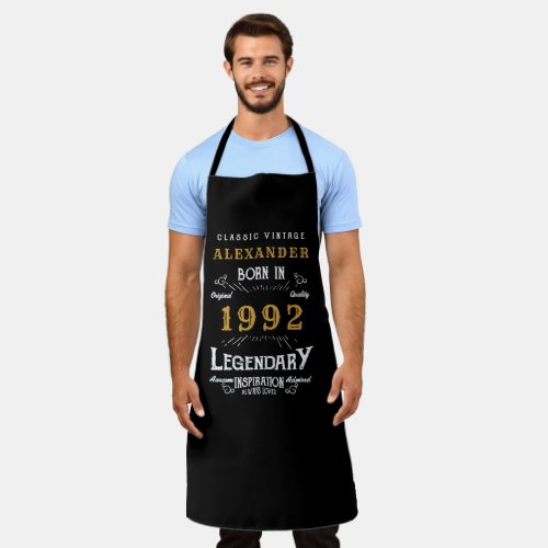 30th Birthday 1992 Add Name Black Gold Legendary Apron