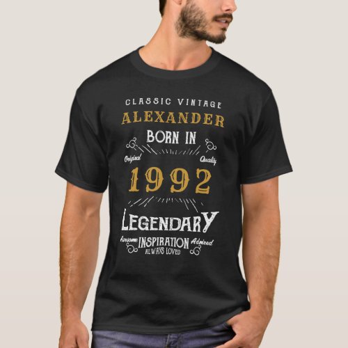 30th Birthday 1992 Add Name Black Gold Legendary T_Shirt