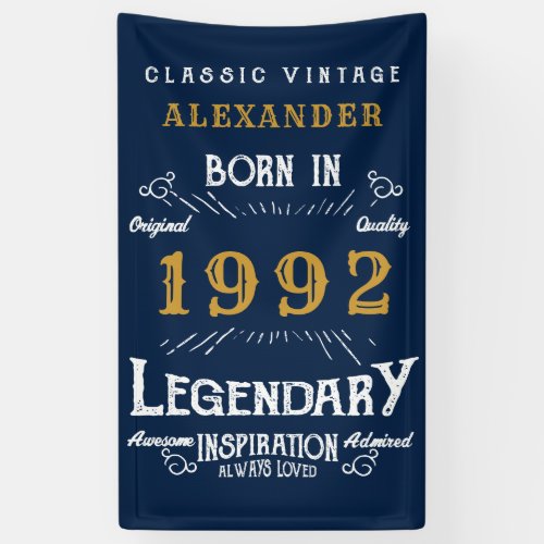 30th Birthday 1992 Add Name Blue Gold Legendary Banner