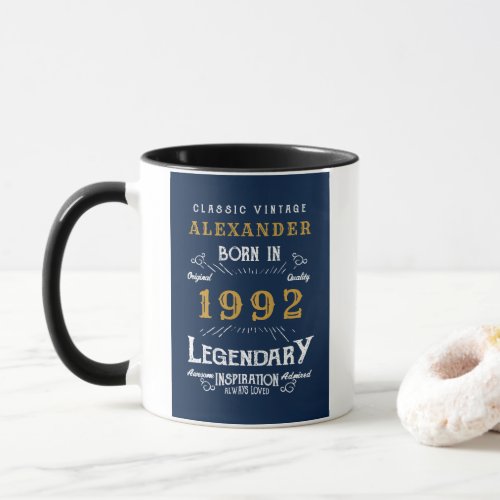 30th Birthday 1992 Add Name Vintage Blue Gold Mug