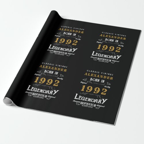 30th Birthday 1992 Black Gold Add Name Legendary Wrapping Paper