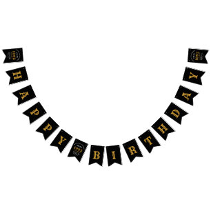 30th Birthday 1992 Black Gold Name Chic Elegant Bunting Flags
