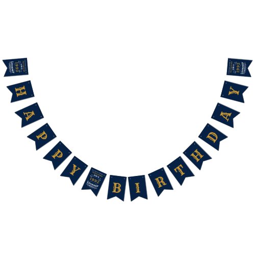 30th Birthday 1992 Blue Gold Add Name Retro Bunting Flags