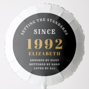 30th Birthday 1992 Elegant Chic Gold Black Balloon