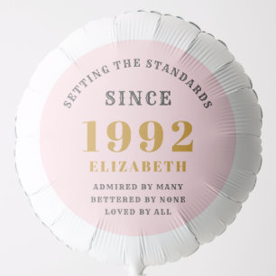 30th Birthday 1992 Elegant Gold Pink Grey Balloon