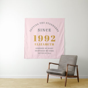 30th Birthday 1992 Elegant Pink Grey Gold Chic Tapestry