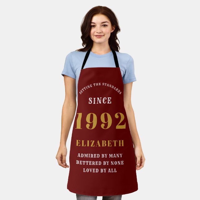30th Birthday 1992 Elegant White Red Gold Apron (Worn)