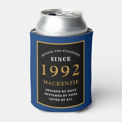 30th Birthday 1992 Name Elegant Black Gold Blue Ca Can Cooler