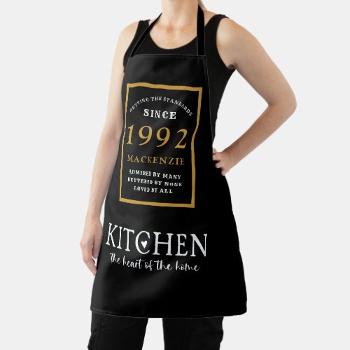 30th Birthday 1992 Name Elegant Black Gold Chic Apron