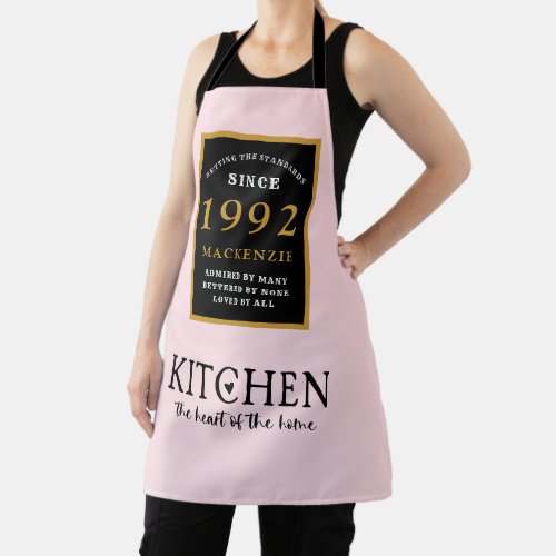 30th Birthday 1992 Name Elegant Black Gold Pink Apron