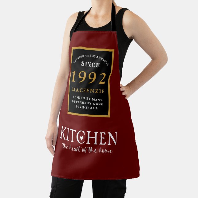 30th Birthday 1992 Name Elegant Black Gold Red Apron (Insitu)