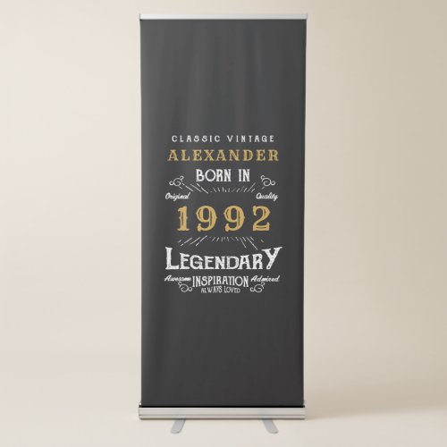 30th Birthday 1992 Vintage Black Gold Legendary Retractable Banner