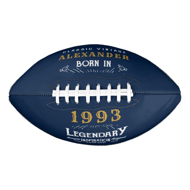 30th Birthday 1993 Add Name Legend Blue Gold Football (Front)