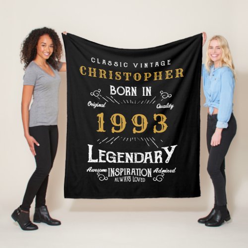 30th Birthday 1993 Add Name Legendary Black Gold Fleece Blanket