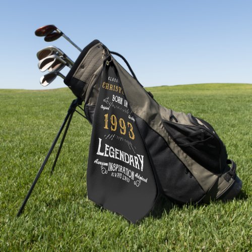 30th Birthday 1993 Add Name Legendary Black Gold Golf Towel