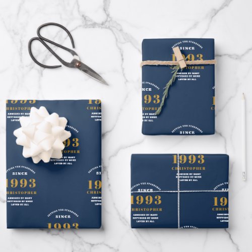 30th Birthday 1993 Blue Gold Add Name Wrapping Paper Sheets