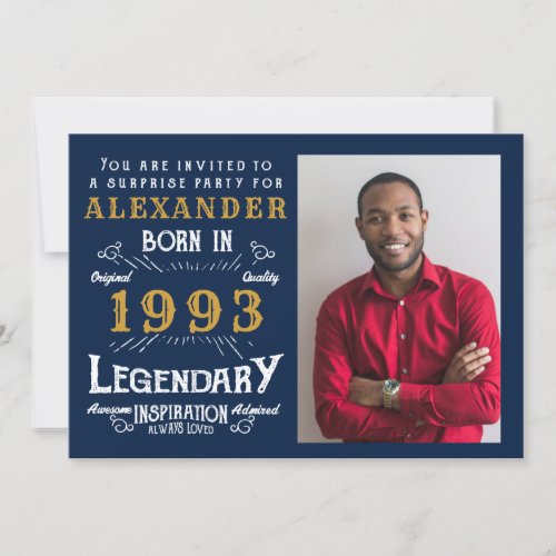 30th Birthday 1993 Legend Retro Blue Gold Invitation