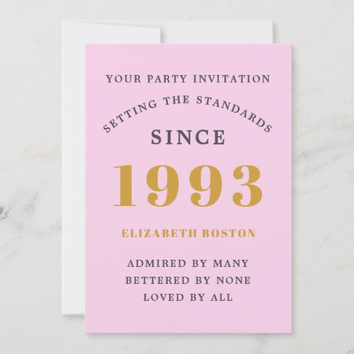 30th Birthday 1993 Pink Grey Add Name Year Invitation