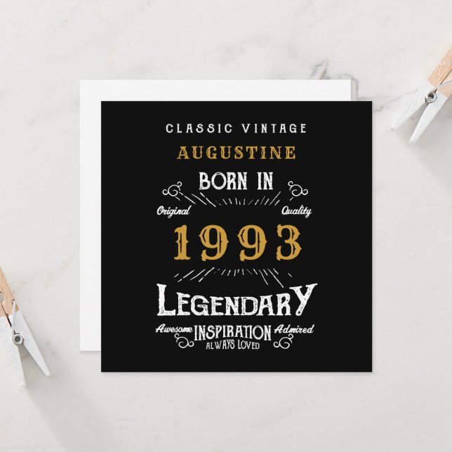 30th Birthday 1993 Retro Black Gold Greeting Card (Front/Back In Situ)