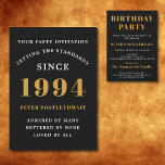 30th Birthday 1994 Black Gold Elegant Chic Invitation<br><div class="desc">For those celebrating their birthday we have the ideal birthday party invitation card. The elegant background with a gold design is simple and chic. Easily customize the text to the front and the rear of this birthday invitation card using the template provided. Part of the setting standards range of cards,...</div>