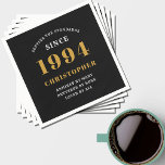 30th Birthday 1994 Black Gold  Napkins<br><div class="desc">A personalized classic paper napkin design for that birthday celebration for a special person born in 1994 and turning 30. Add the name to this vintage retro style black, white and gold design for a custom 30th birthday gift. Easily edit the name and year with the template provided. A wonderful...</div>