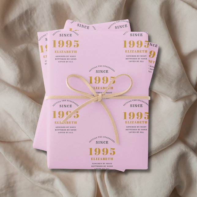 30th Birthday 1995 Add Name Pink Grey Wrapping Paper Sheets (30th birthday personalized pink wrapping paper.)
