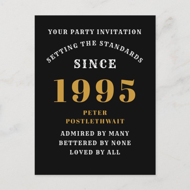 30th Birthday 1995 Black Gold Postcard (Front)