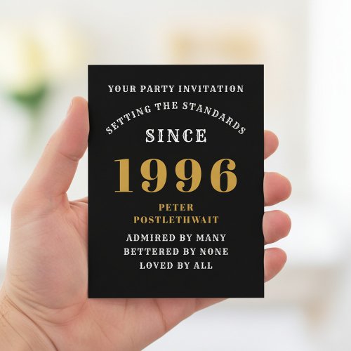 30th Birthday 1996 Black Gold Invitation