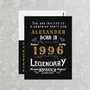 30th Birthday 1996 Black Gold Legend Invitation Postcard