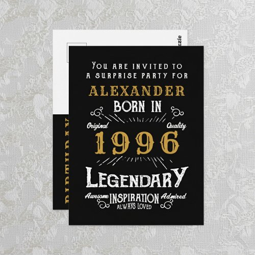 30th Birthday 1996 Black Gold Legend Invitation