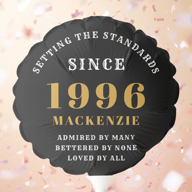 30th Birthday 1996 Elegant Chic Gold Black Balloon (1996 balloon. Blurred background.)