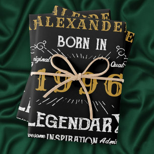 30th Birthday 1996 Legend Vintage Black Wrapping Paper Sheets