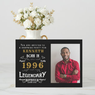 30th Birthday 1996 Vintage Black Gold Personalized Invitation