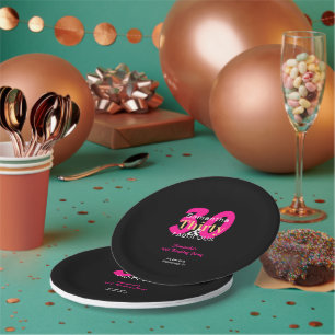30th Birthday 30 and Fabulous Hot Pink Black Party Paper Plates
