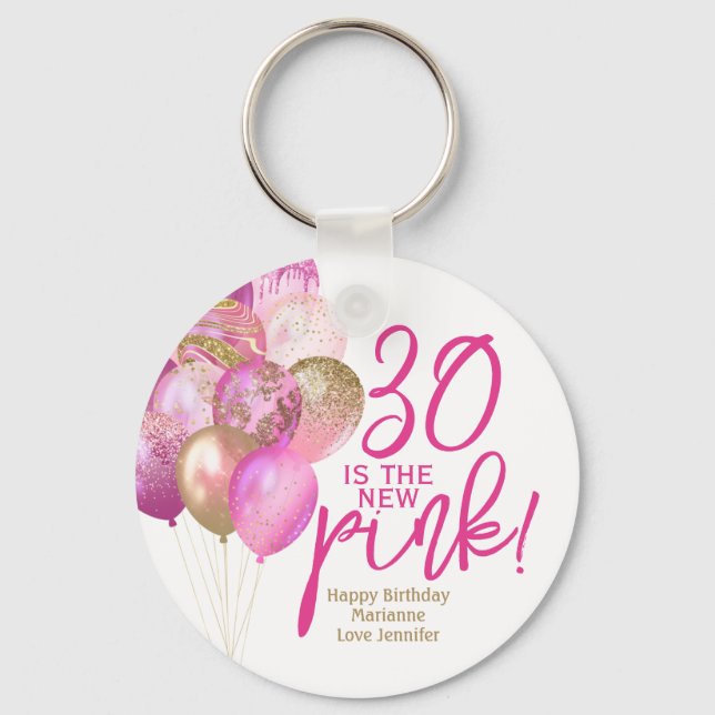 30th Birthday 30 Is the New Pink Keychain (Front)