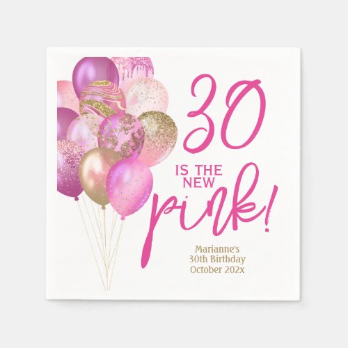 30th Birthday 30 Is the New Pink Party Napkins