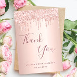 30th birthday 30 rose gold drips glamorous thank you card<br><div class="desc">A thank you card for a 30th birthday. A rose gold faux metallic looking background color. With drips, paint drip look. On front large dark rose gold colored hand lettered script and the text: Thank You, your text, title and a date. Back: Template for Your thank you note and name....</div>